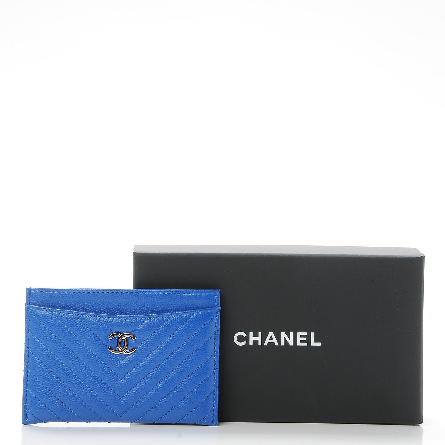 Caviar Chevron Quilted Card Holder Bright Blue