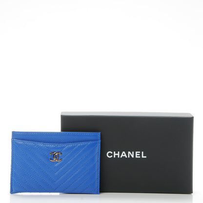Chanel Caviar Chevron Quilted Card Holder Bright Blue 7 of 9