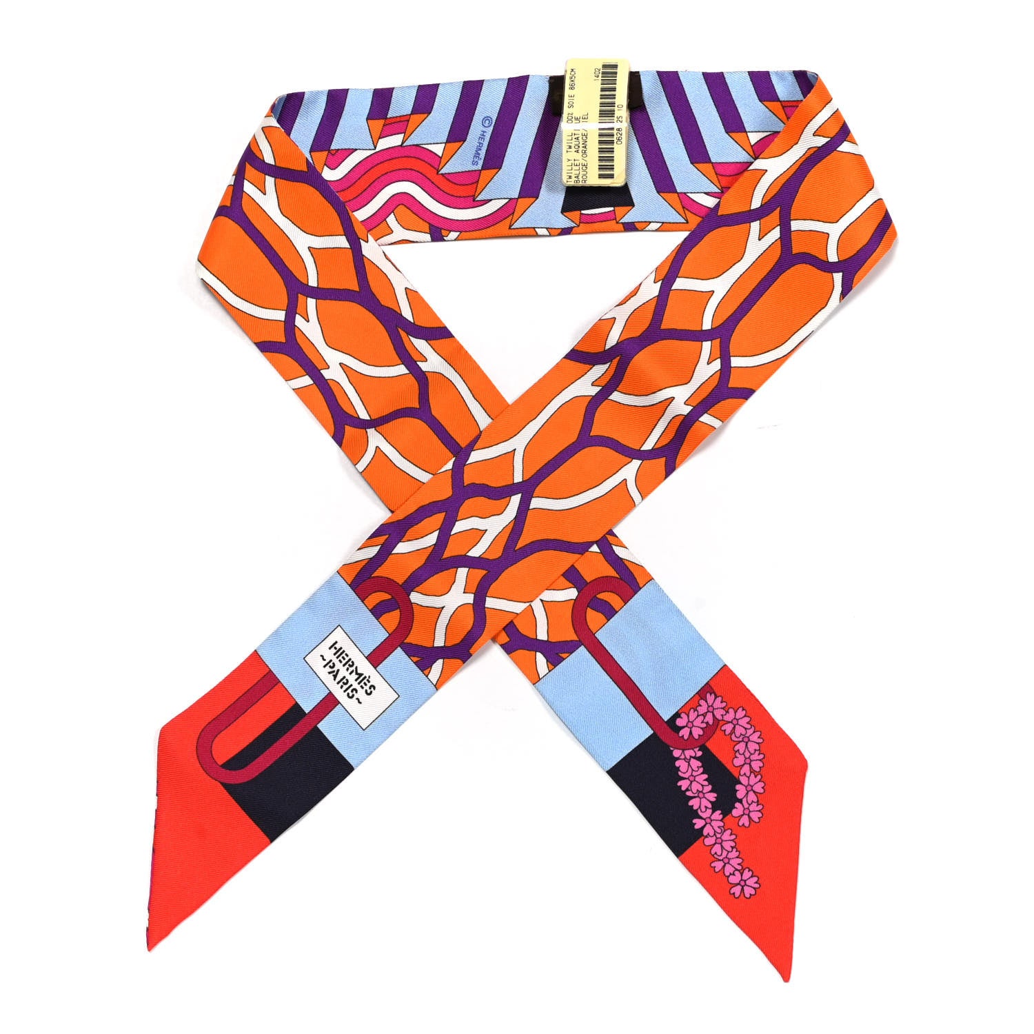 Hermes Silk Ballet Aquatique Twilly Rouge Orange Ciel 1 of 4