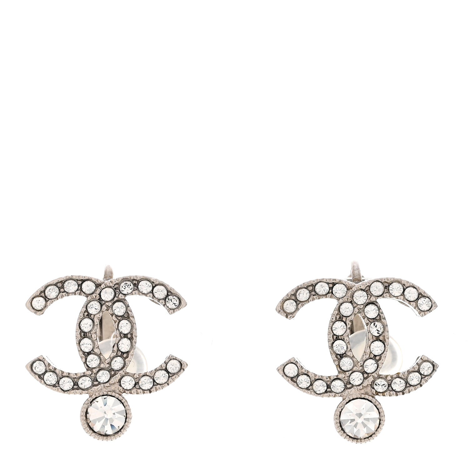Chanel Crystal CC Clip On Earrings Silver 1 of 6