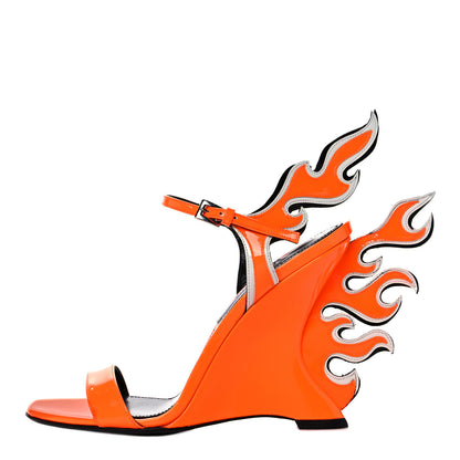 Prada Patent Flame Wedge Sandals 36.5 Arancio Fluo 1 of 11
