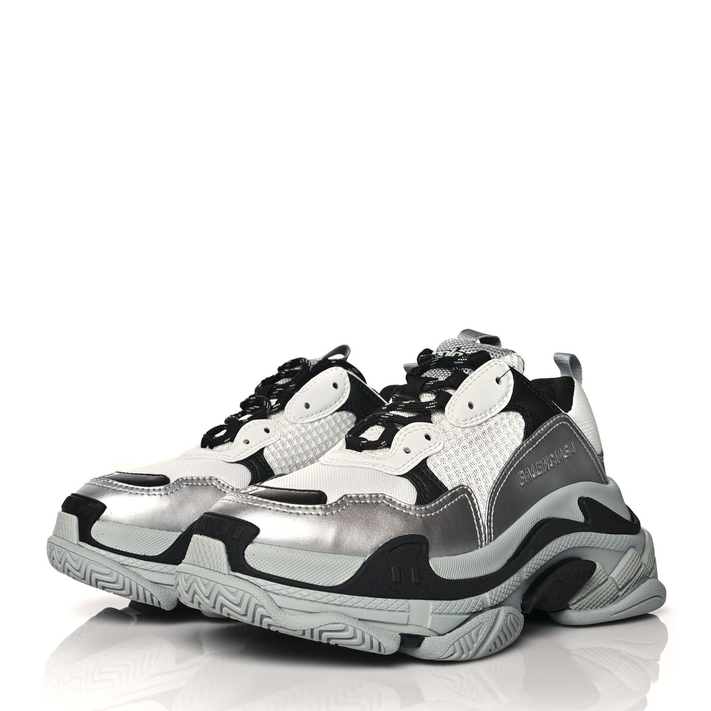 Metallic Fabric Mesh Womens Triple S Sneakers 37 Grey Dark Grey Black