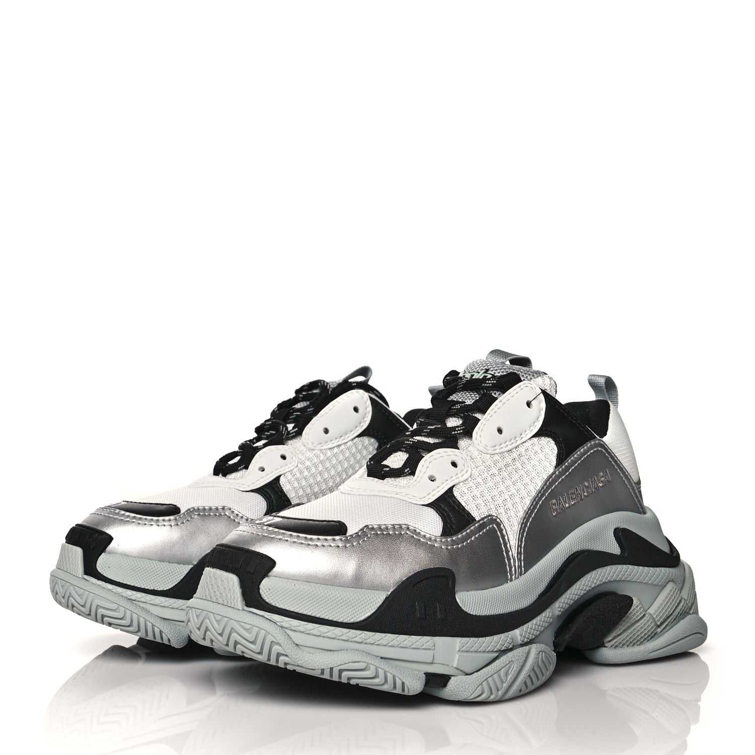 Balenciaga Metallic Fabric Mesh Womens Triple S Sneakers 37 Grey Dark Grey Black 3 of 7