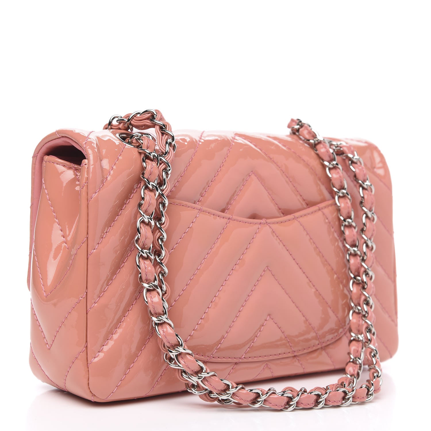 Chanel Patent Chevron Quilted Medium Single Flap Pink 3 of 11