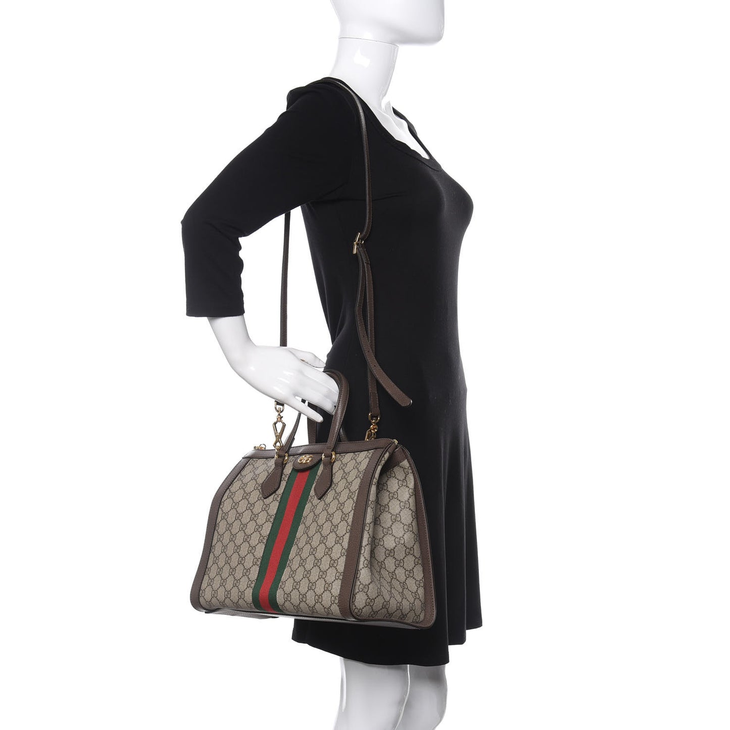 GG Supreme Monogram Web Medium Ophidia Tote Bag Brown
