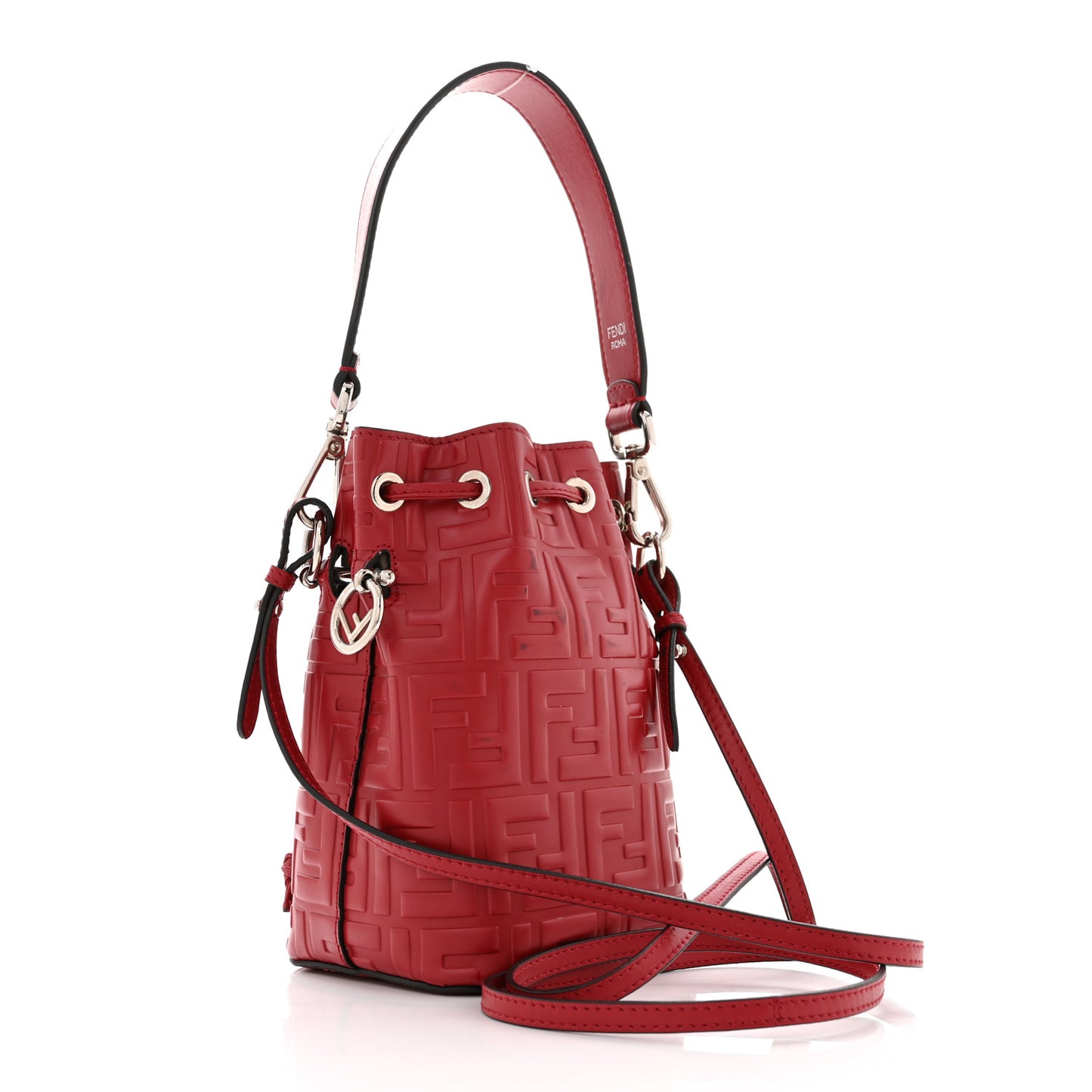 Vitello Liberty F is Fendi FF 1974 Embossed Mini Mon Tresor Bucket Bag Fragola