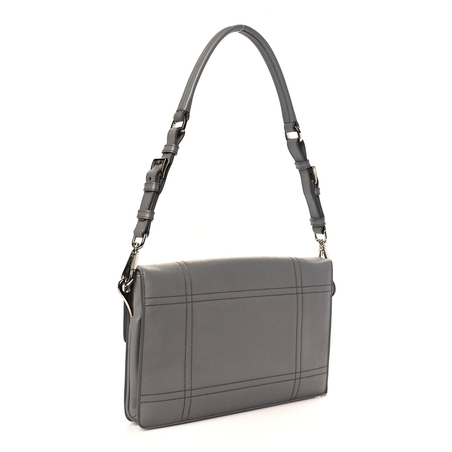 Prada Saffiano Soft Stitched Sound Shoulder Bag Marmo 3 of 9