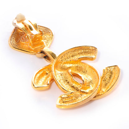 Chanel CC Quilted Clip On Drop Earrings Gold 3 of 4