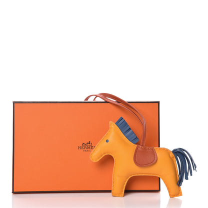 Hermes Milo Lambskin Grigri Rodeo Horse Bag Charm MM Jaune D'Or Bleu Agate Cornaline 4 of 4