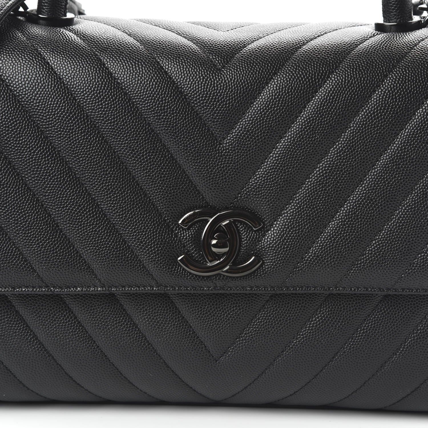 Chanel Caviar Chevron Quilted Small Coco Handle Flap So Black 10 of 11