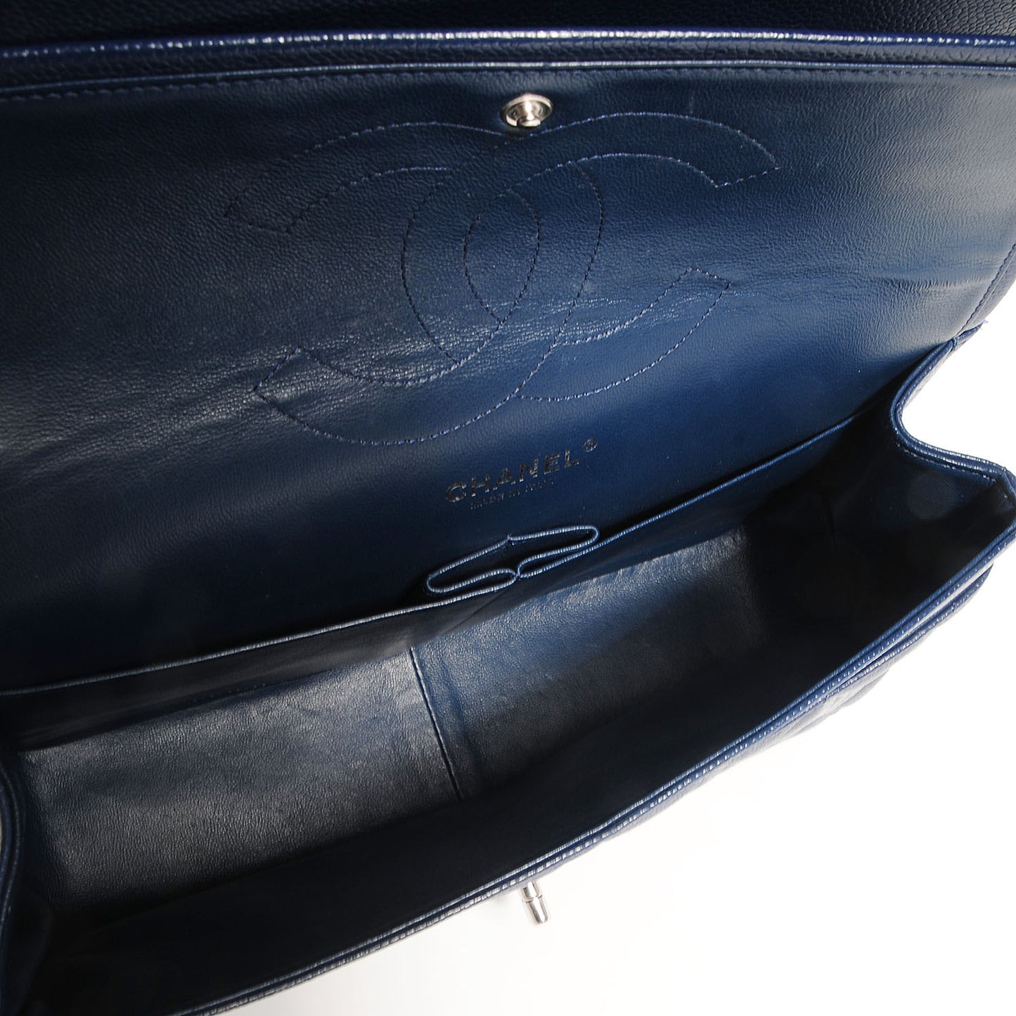 Caviar Quilted Jumbo Double Flap Navy Blue