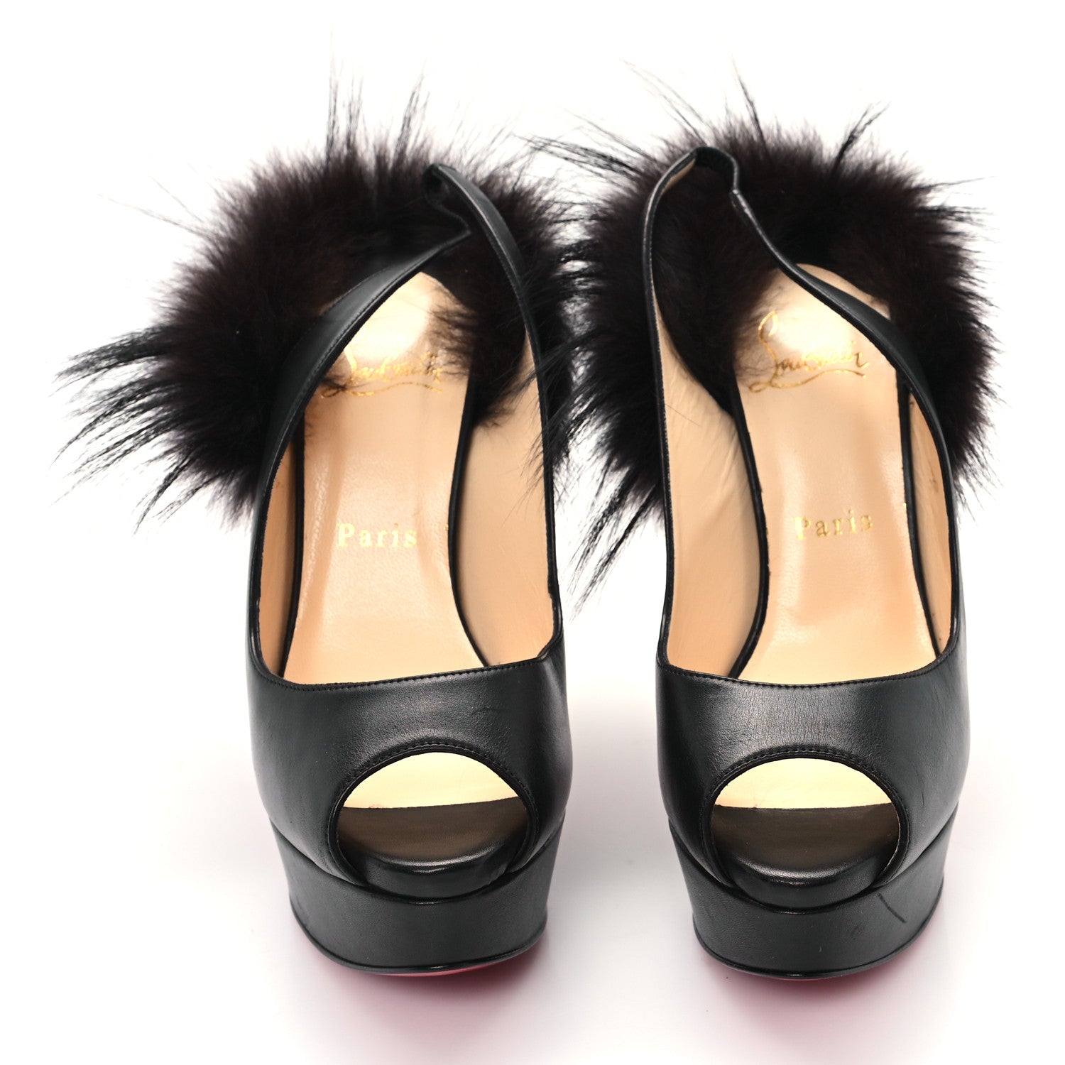Christian Louboutin Calfskin Fox Lady Fur 150 Pumps 37.5 Black 3 of 9