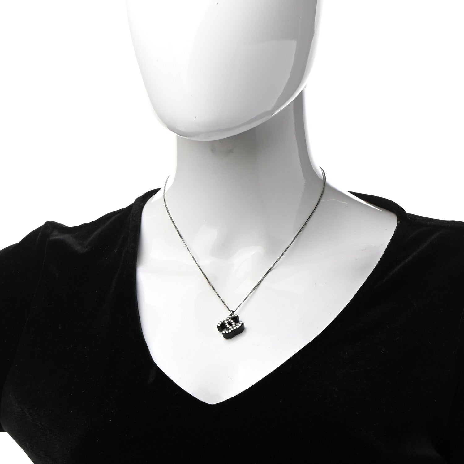 Chanel Resin Metal Studded CC Necklace Black 2 of 6