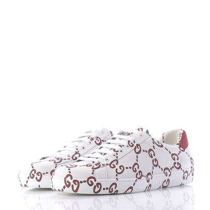Gucci Calfskin GucciGhost Print Mens Ace Sneakers 8 White Hibiscus Red 3 of 10