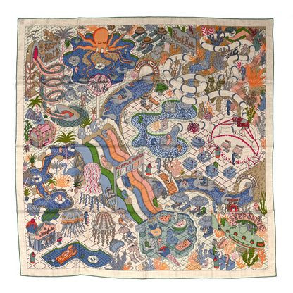Hermes Cashmere Silk Splash Park Shawl 140 Naturel Vert Bleu 1 of 4