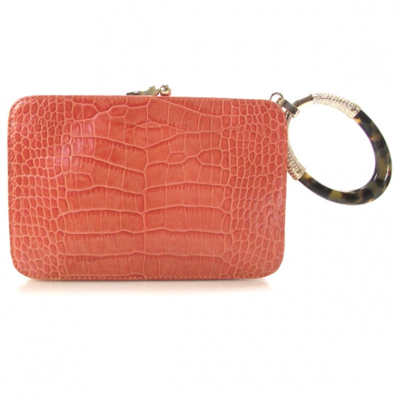 Crocodile Embossed Crystal Clutch Coral