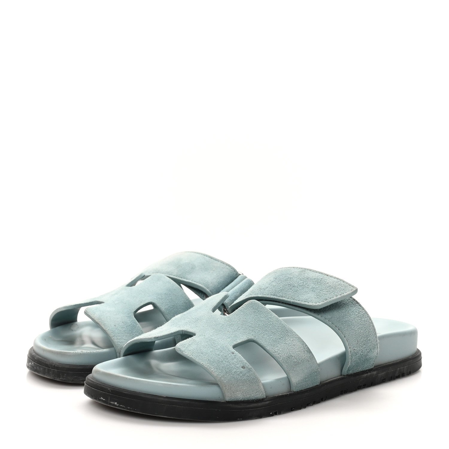Hermes Suede Goatskin Womens Chypre Sandals 37.5 Vert d'eau 4 of 11
