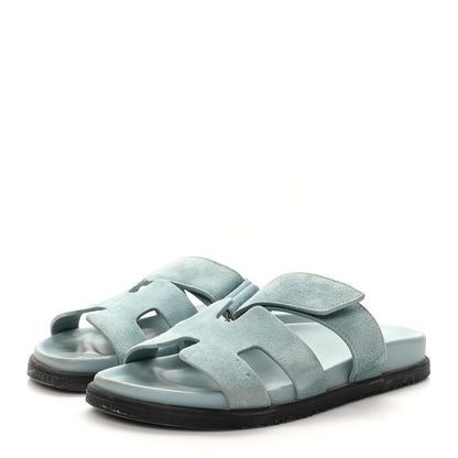 Hermes Suede Goatskin Womens Chypre Sandals 37.5 Vert d'eau 4 of 11