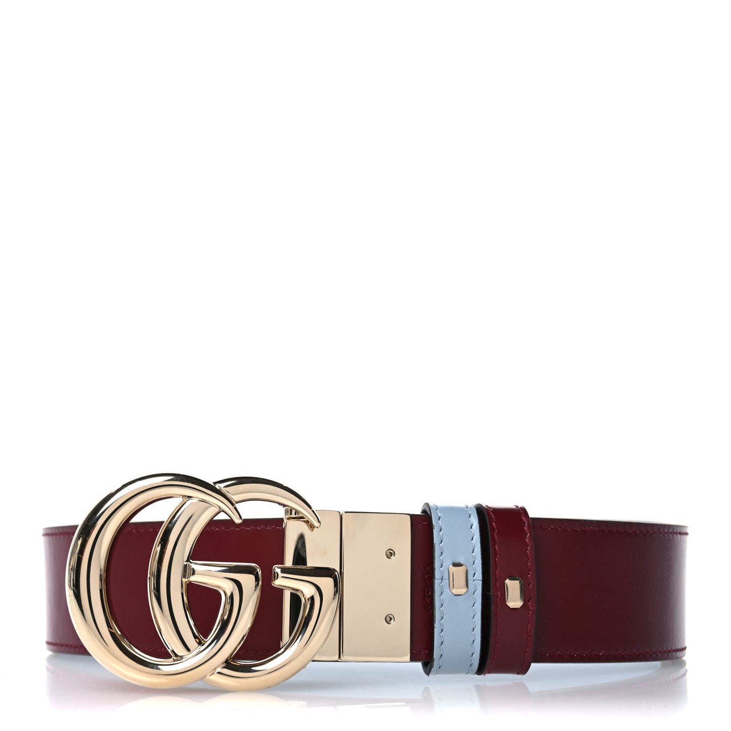 Plutone Calfskin 37mm GG Marmont Reversible Belt 80 32 Light Blue Rosso Ancora Red