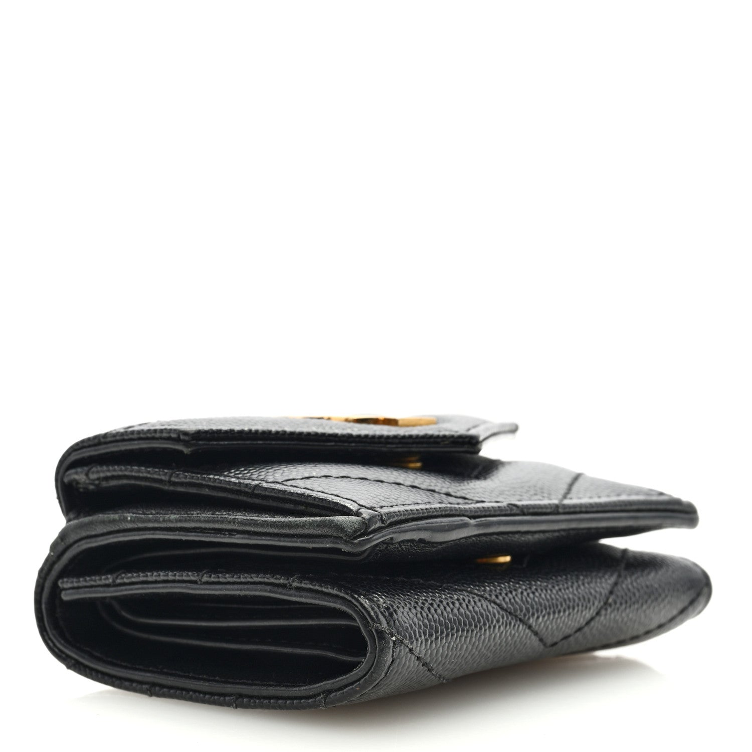 Saint Laurent Grain De Poudre Matelasse Chevron Monogram Compact Tri Fold Pocket Wallet Black 4 of 6
