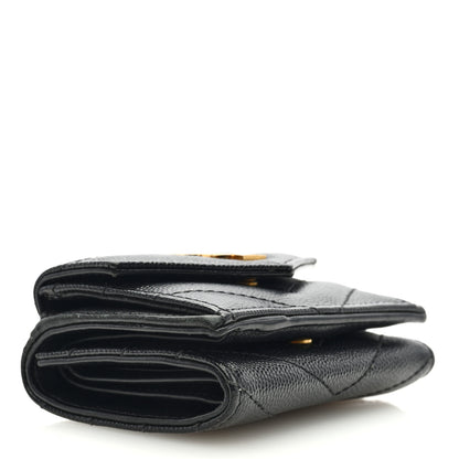 Saint Laurent Grain De Poudre Matelasse Chevron Monogram Compact Tri Fold Pocket Wallet Black 4 of 6
