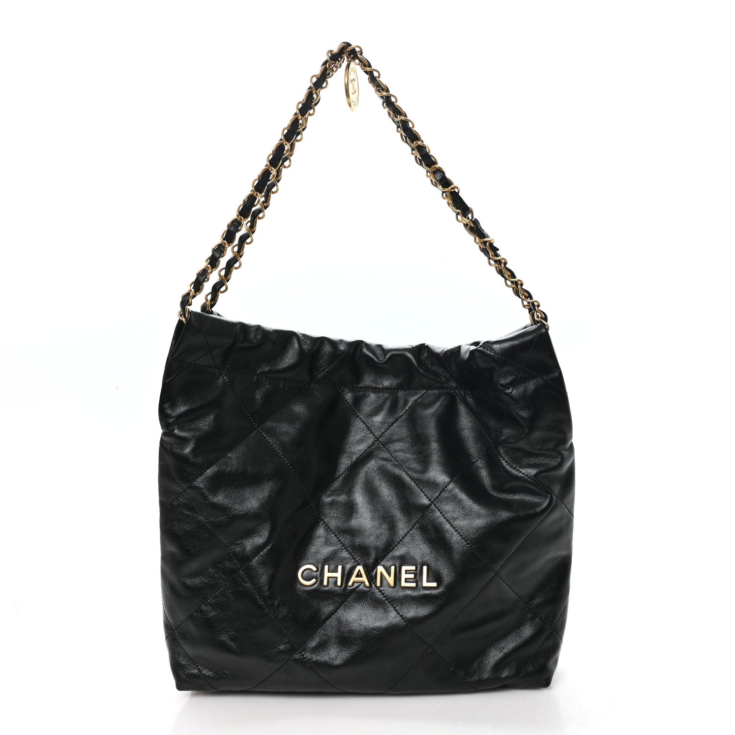 Shiny Calfskin Quilted Small Chanel 22 Black