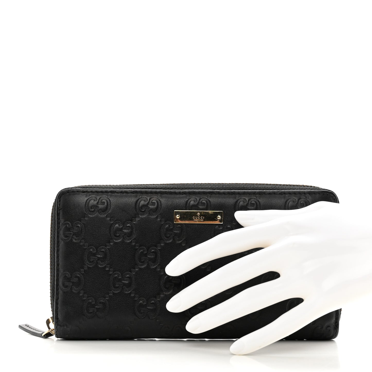 Guccissima Margaux Calfskin Metal Bar Zip Around Wallet Black