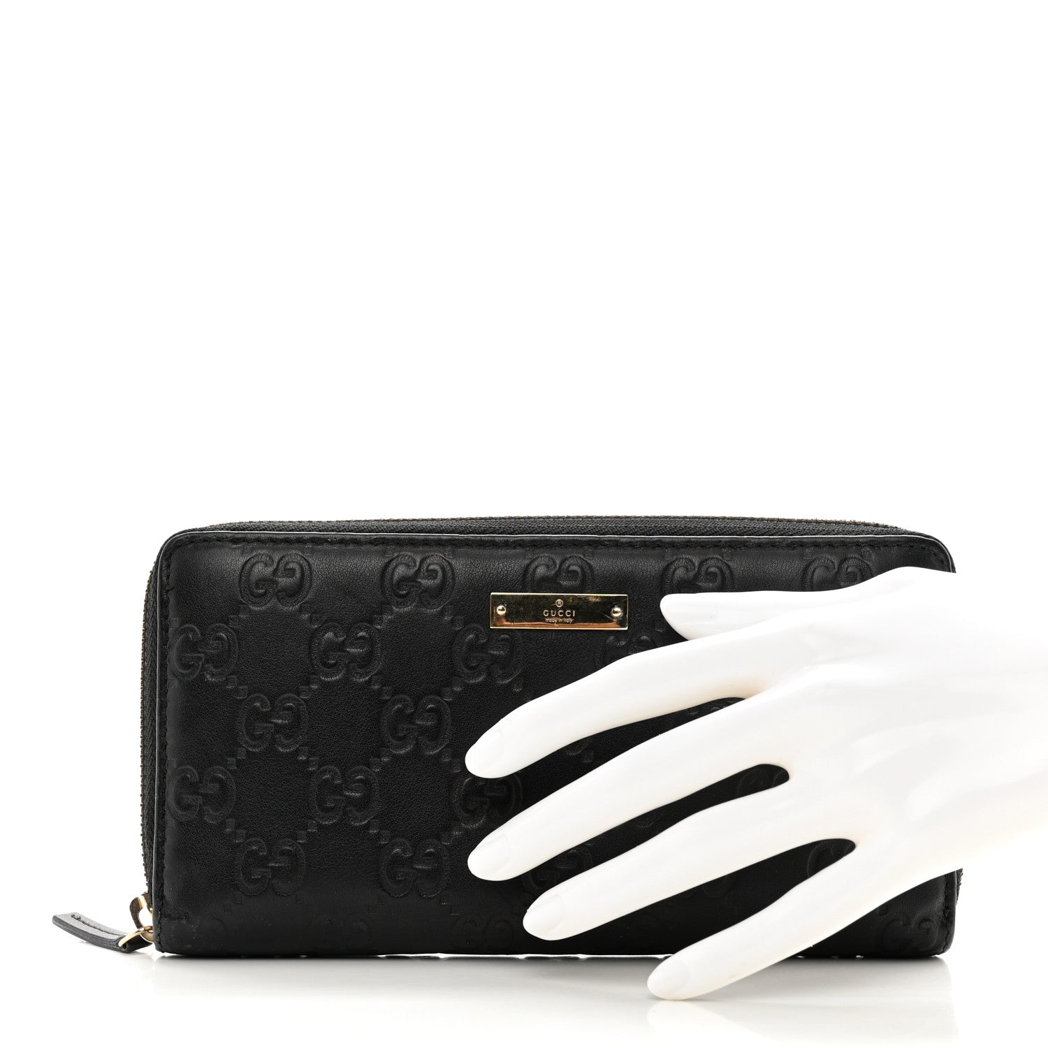 Gucci Guccissima Margaux Calfskin Metal Bar Zip Around Wallet Black 2 of 9
