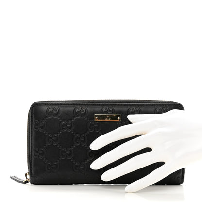 Gucci Guccissima Margaux Calfskin Metal Bar Zip Around Wallet Black 2 of 9