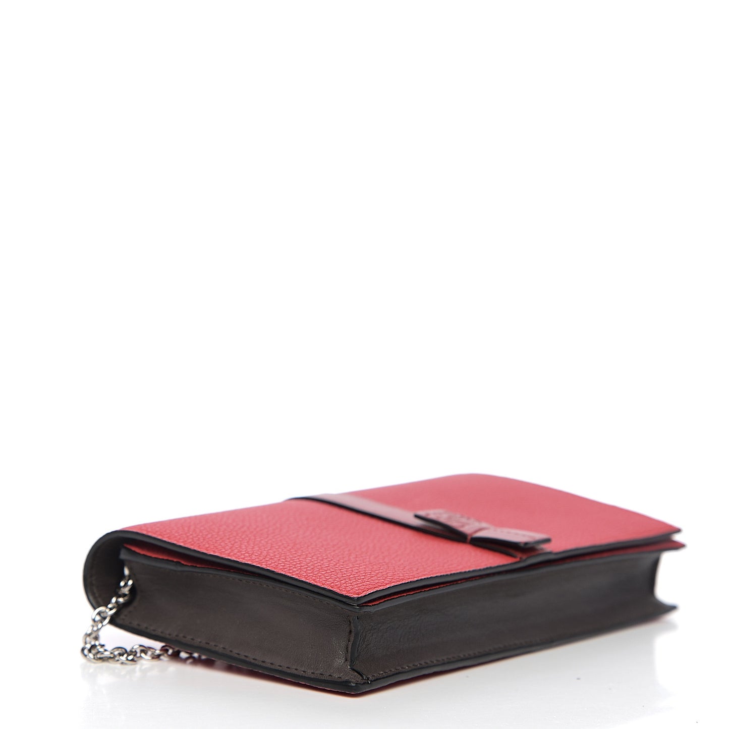 Grained Calfskin Chain Wallet Burnt Red