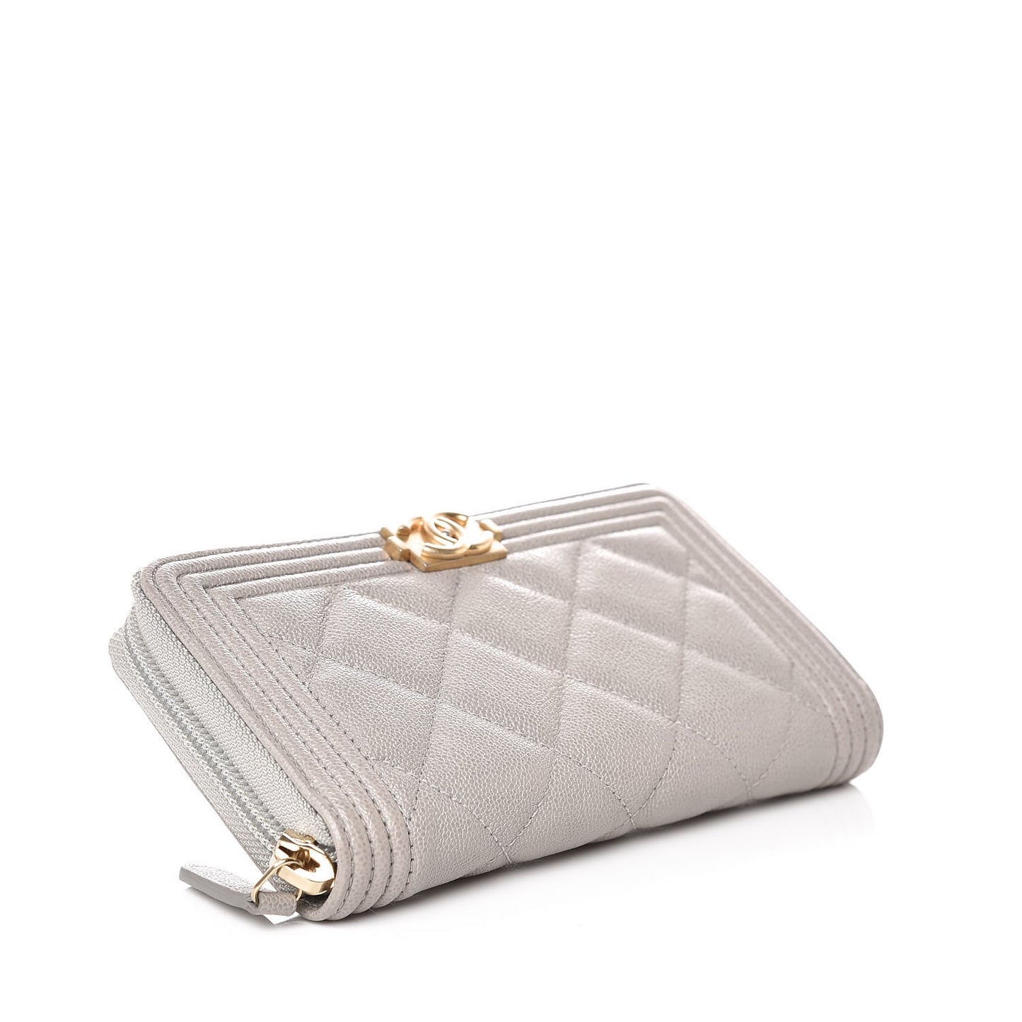 Caviar Quilted Small Boy Zip Around Wallet Grey