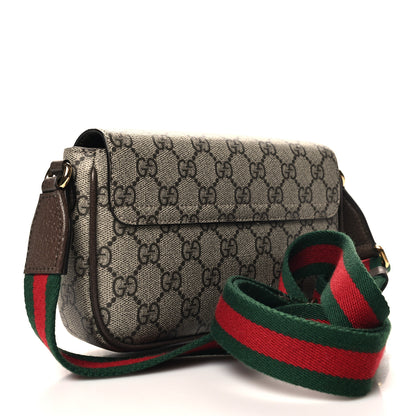 Gucci GG Supreme Monogram Textured Dollar Calfskin Web Mini Ophidia Envelope Shoulder Bag Beige Ebony 3 of 11