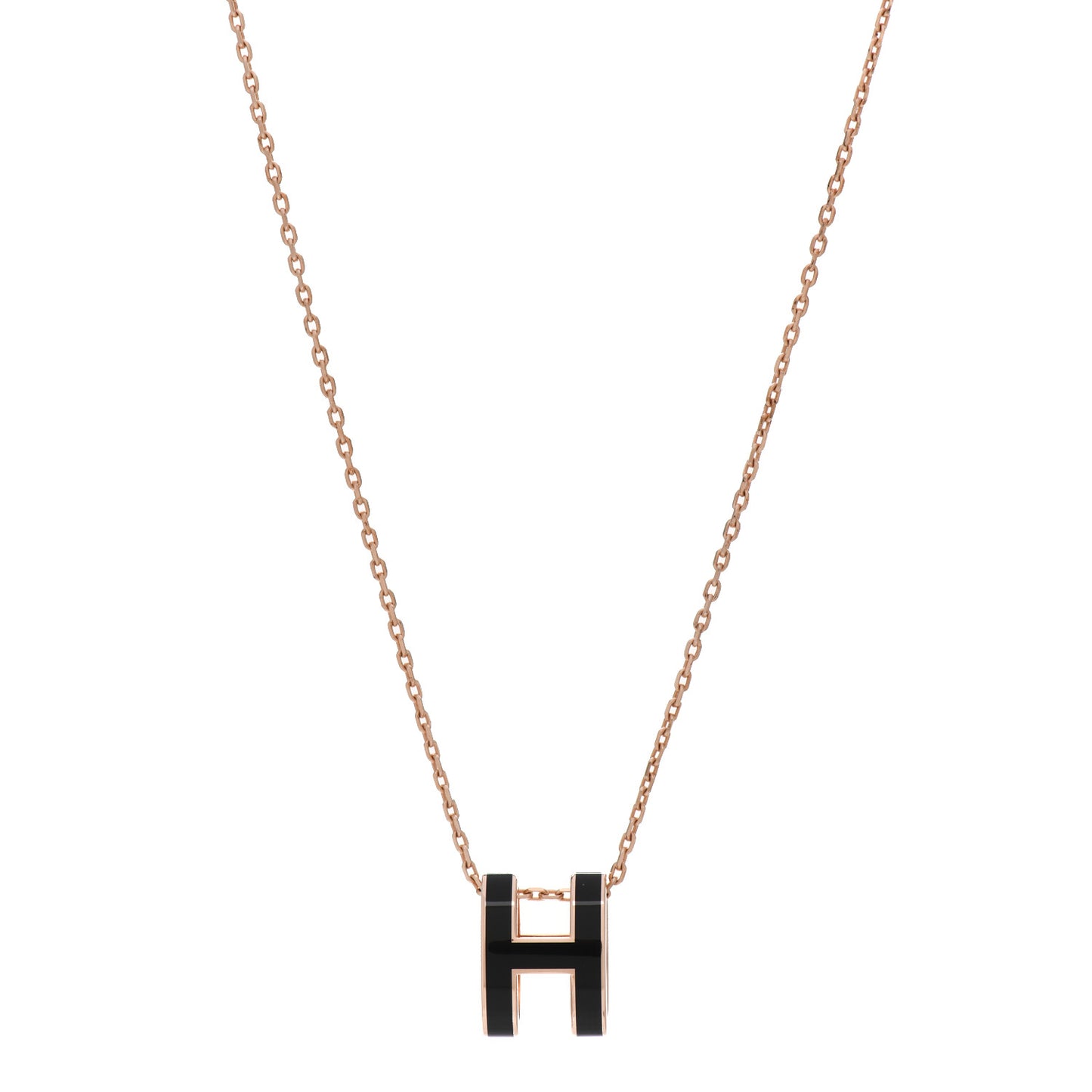 Lacquered Rose Gold Pop H Pendant Necklace Black