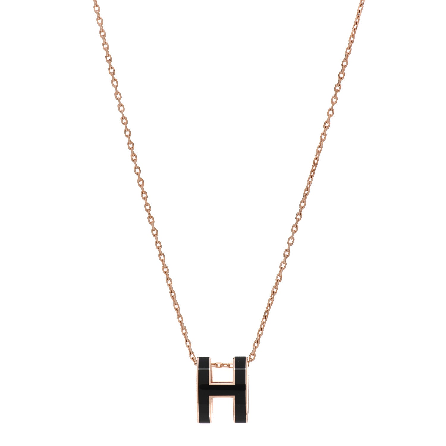Hermes Lacquered Rose Gold Pop H Pendant Necklace Black 1 of 5