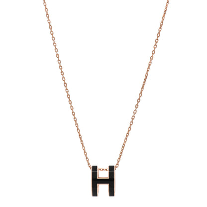 Hermes Lacquered Rose Gold Pop H Pendant Necklace Black 1 of 5