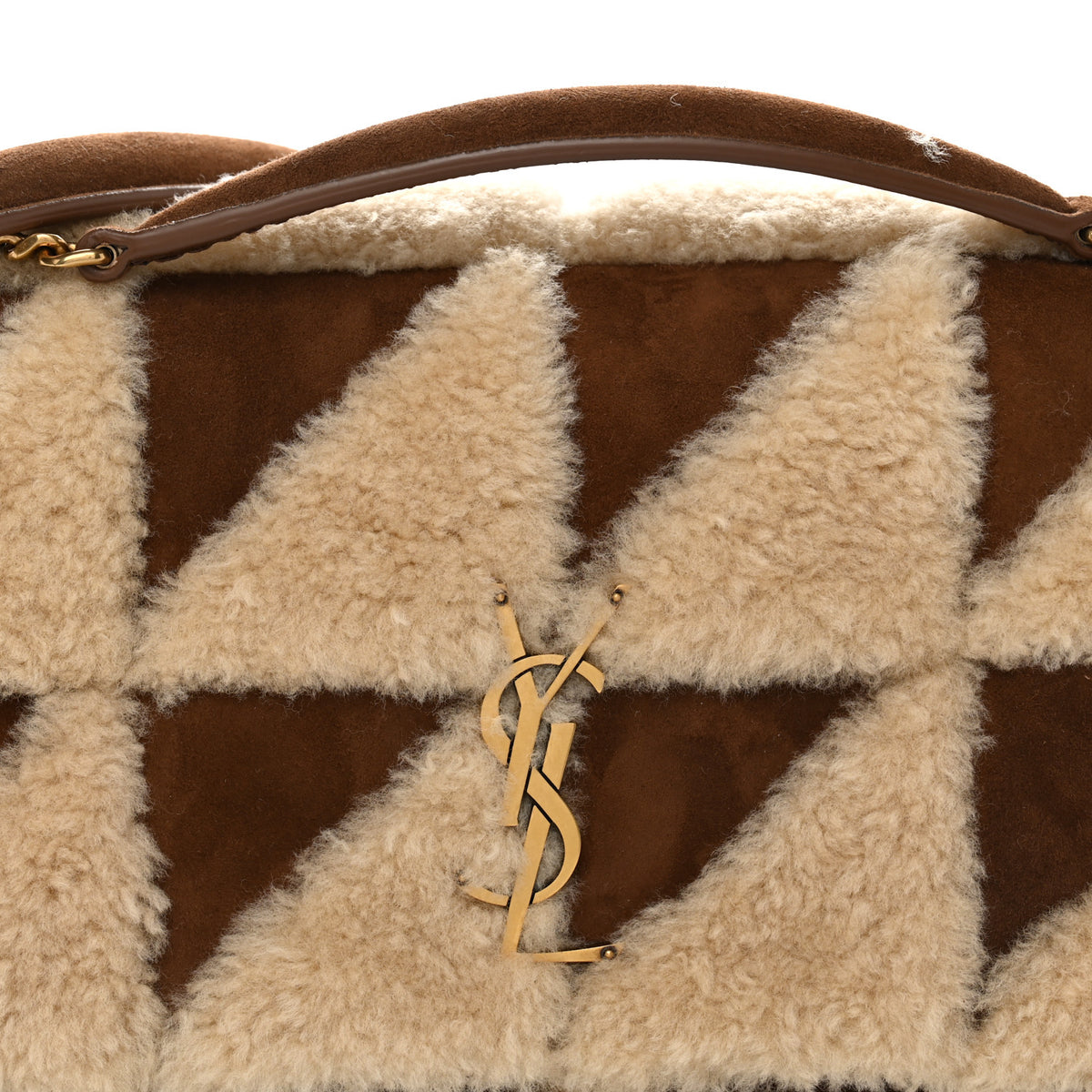 Saint Laurent Suede Shearling Patchwork Monogram Medium Jamie Brown Beige 9 of 11