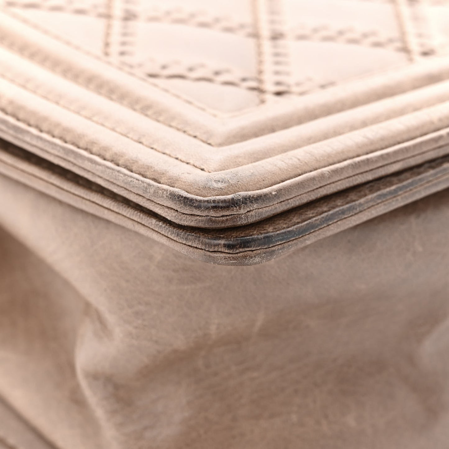 Calfskin Quilted Double Stitch Medium Boy Flap Brown