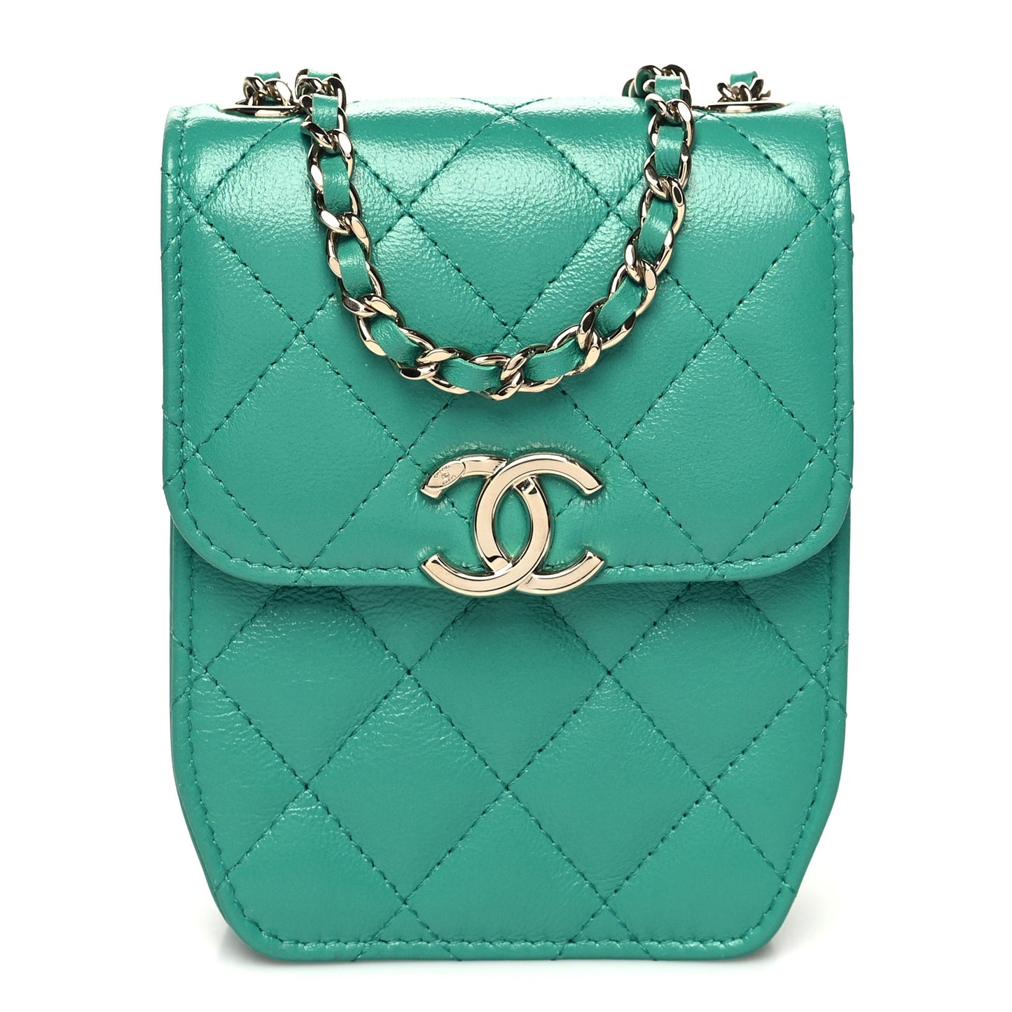 Calfskin Quilted Clutch With Chain Green