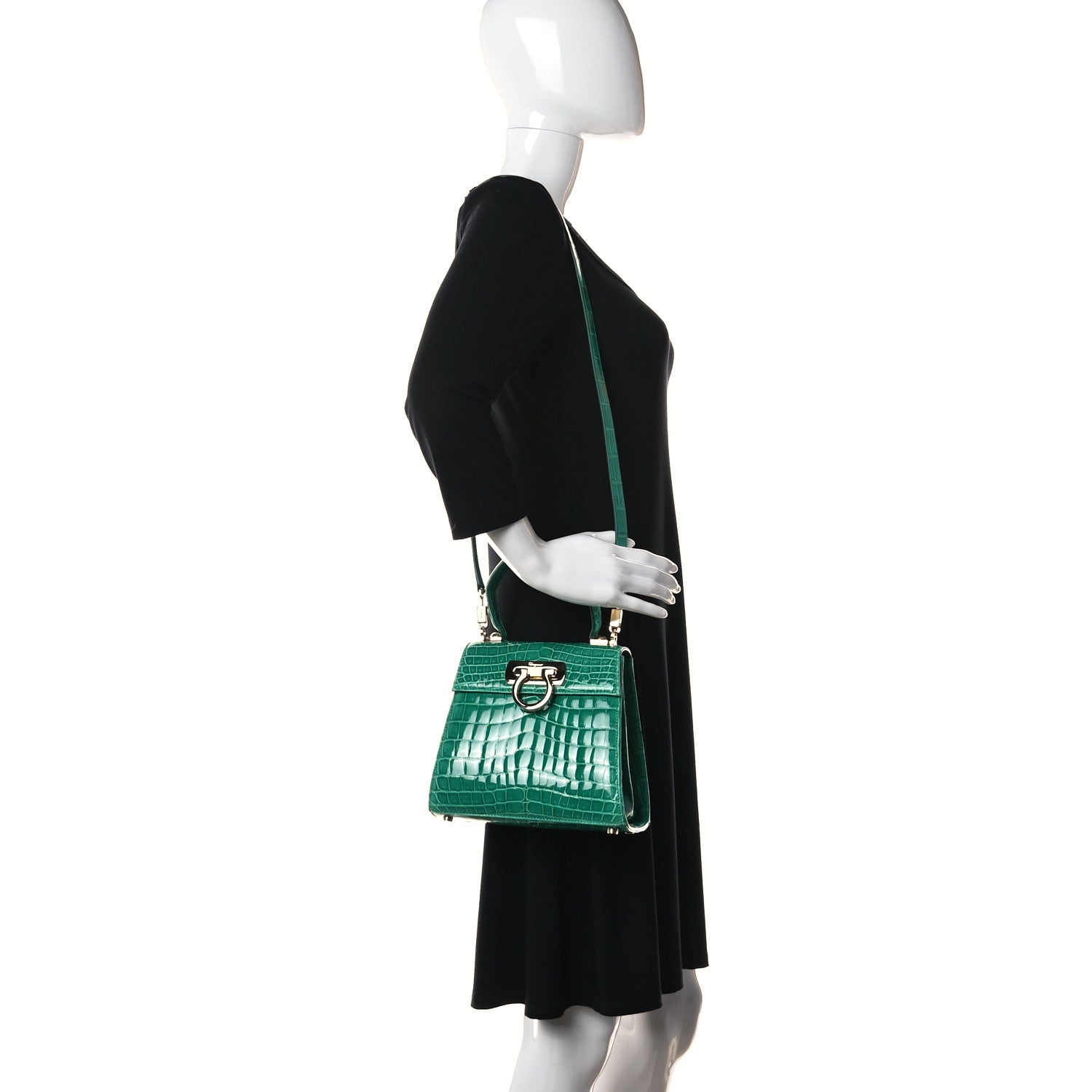 Salvatore Ferragamo Crocodile Gancini 2-Way Top Handle Bag Verde 2 of 13