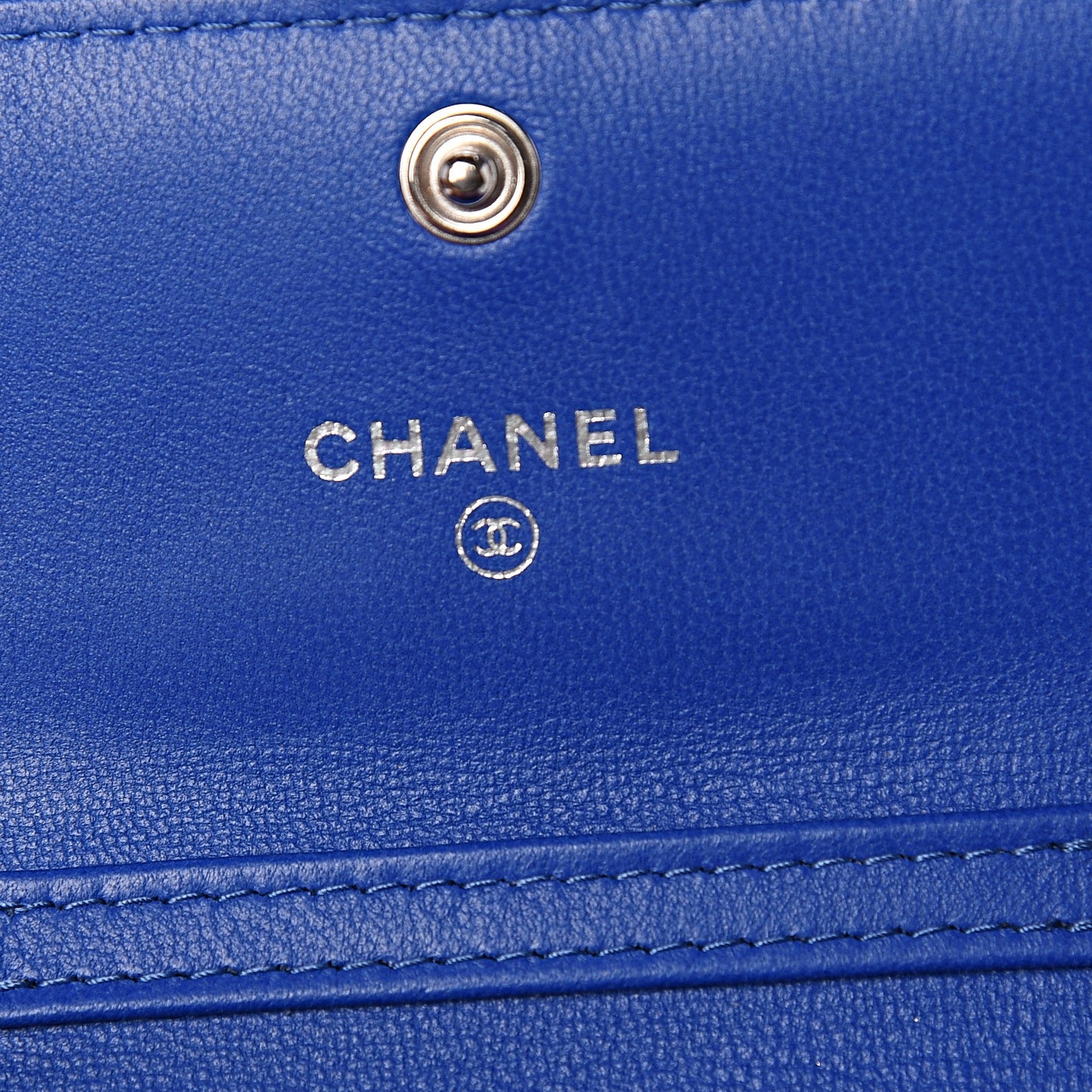 Lambskin Quilted Flap Card Holder On Chain Blue