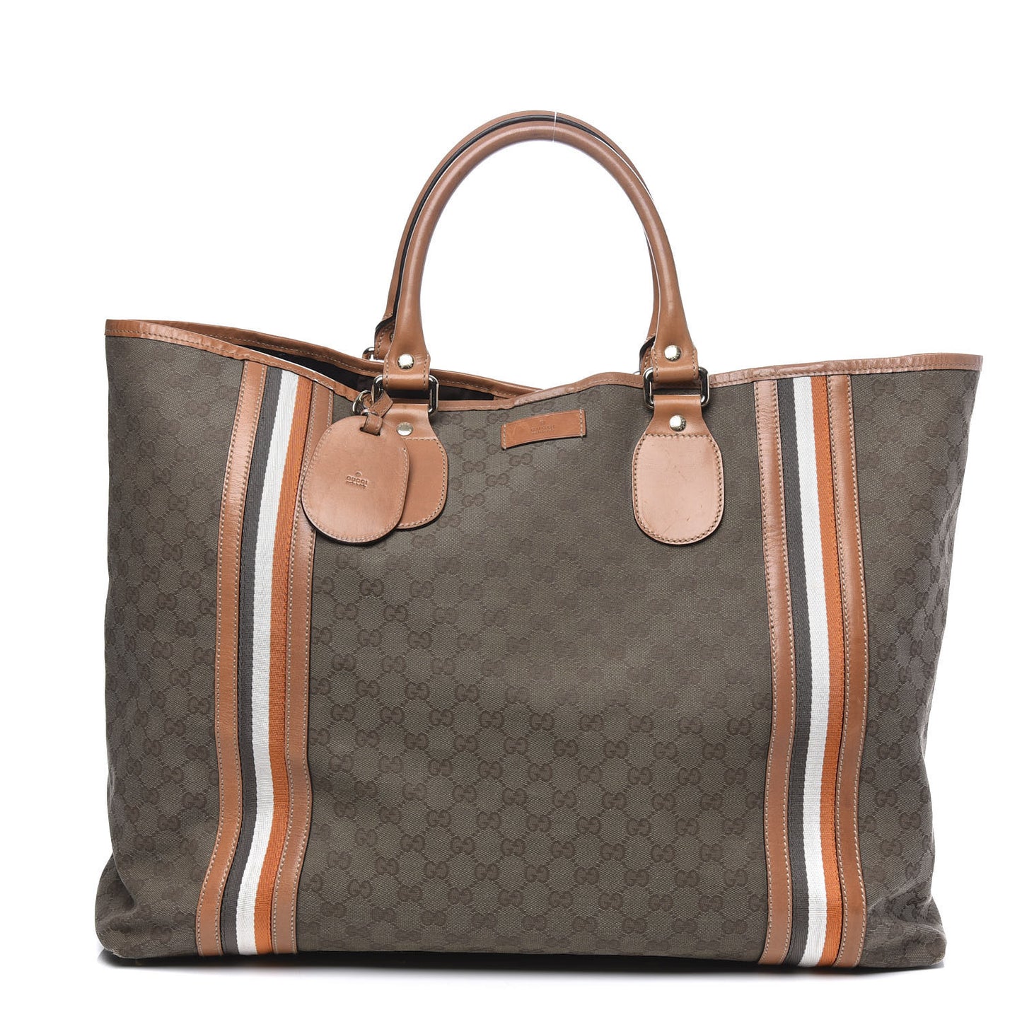 Calfskin Monogram Web Large Tote Brown