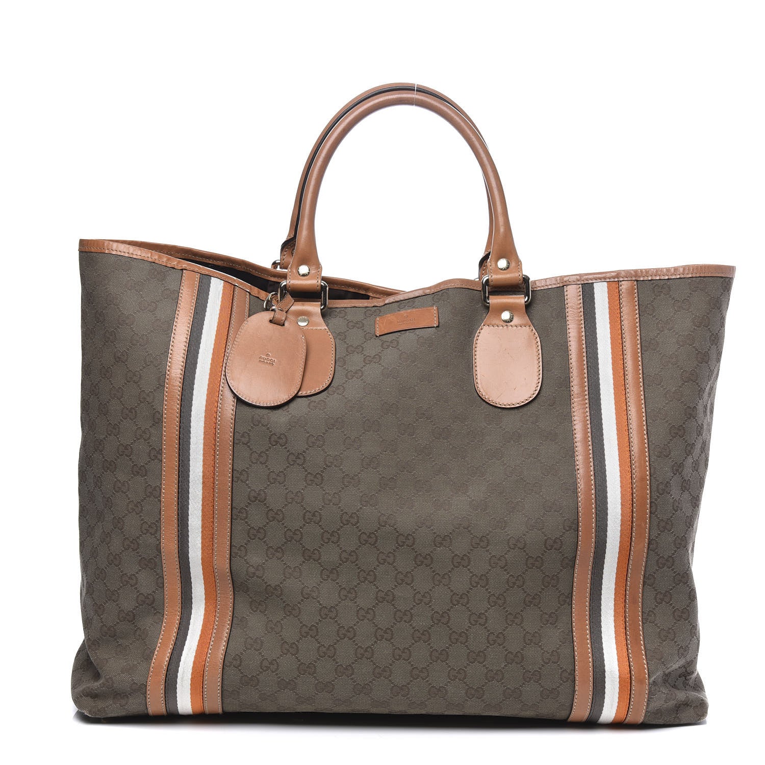 Gucci Calfskin Monogram Web Large Tote Brown 1 of 14