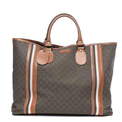 Gucci Calfskin Monogram Web Large Tote Brown 1 of 14
