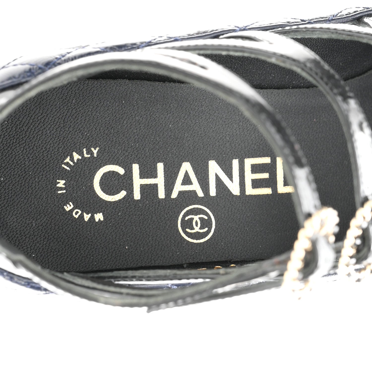 Chanel Patent Calfskin Quilted CC Cap Toe Pumps 35 Navy Black 8 of 10