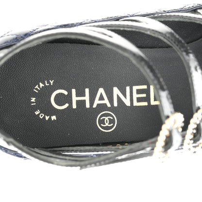 Chanel Patent Calfskin Quilted CC Cap Toe Pumps 35 Navy Black 8 of 10