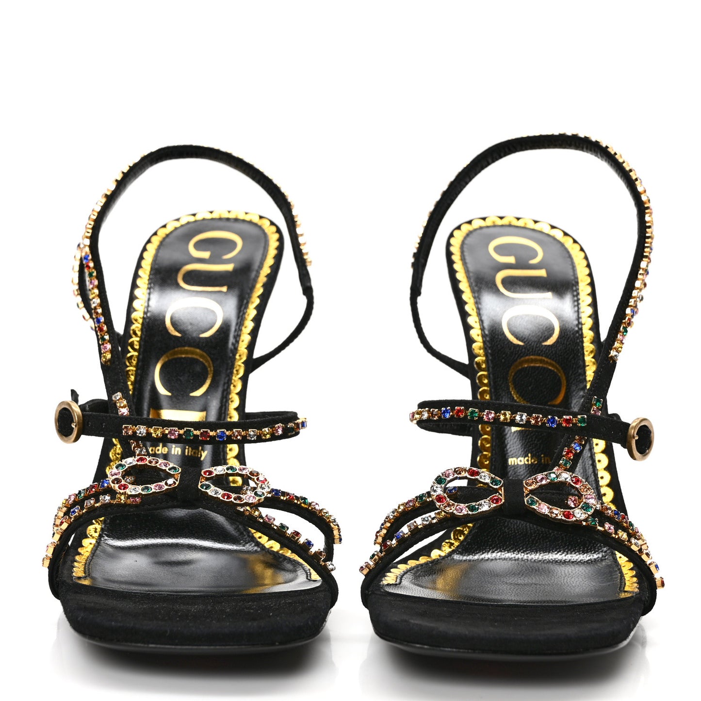 Kid Scamosciato Crystal Embellished Carmen High Heel Sandals 40 Black