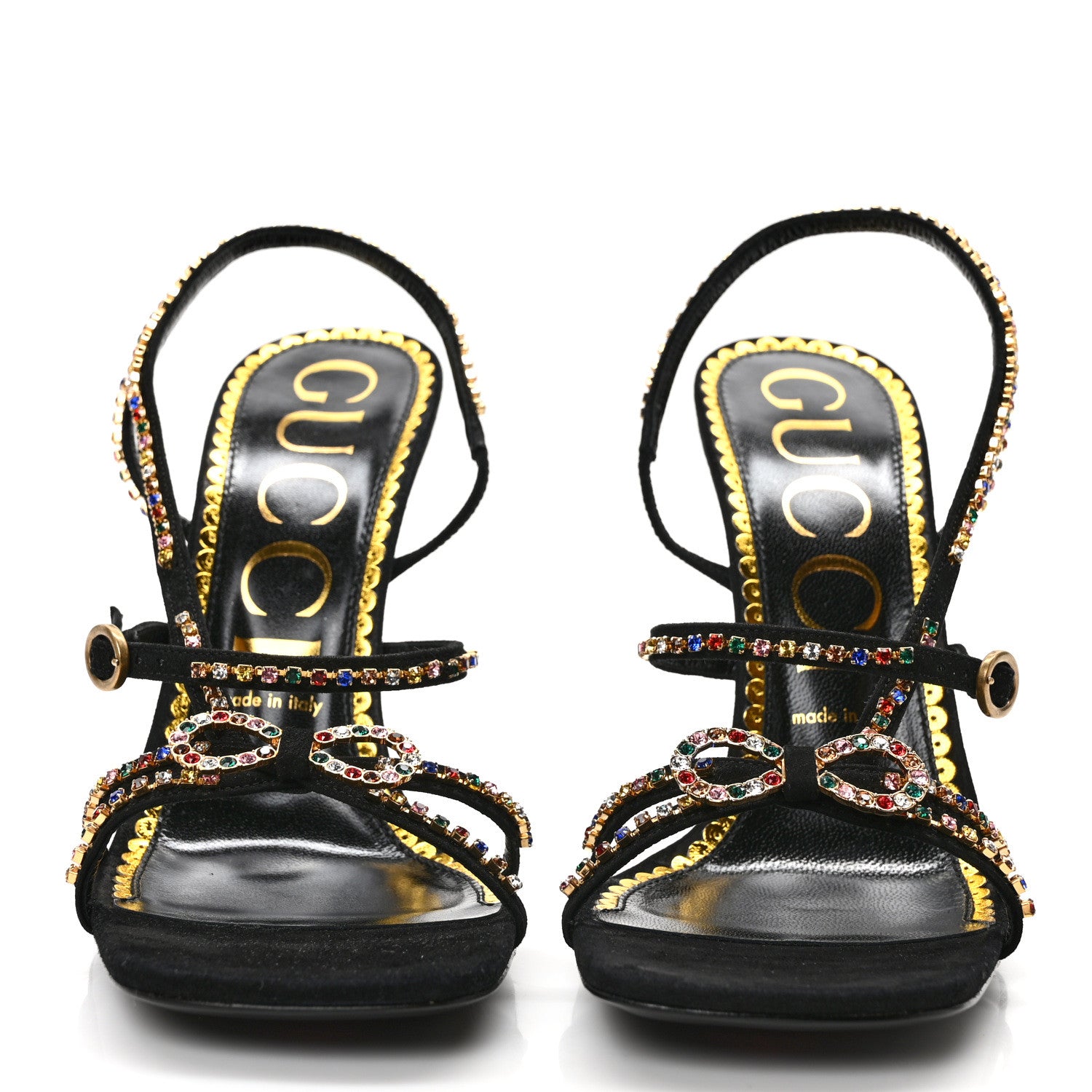 Gucci Kid Scamosciato Crystal Embellished Carmen High Heel Sandals 40 Black 2 of 8