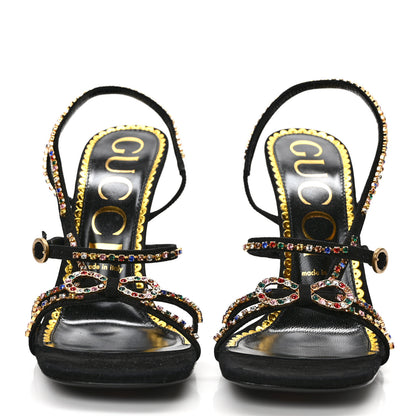 Gucci Kid Scamosciato Crystal Embellished Carmen High Heel Sandals 40 Black 2 of 8