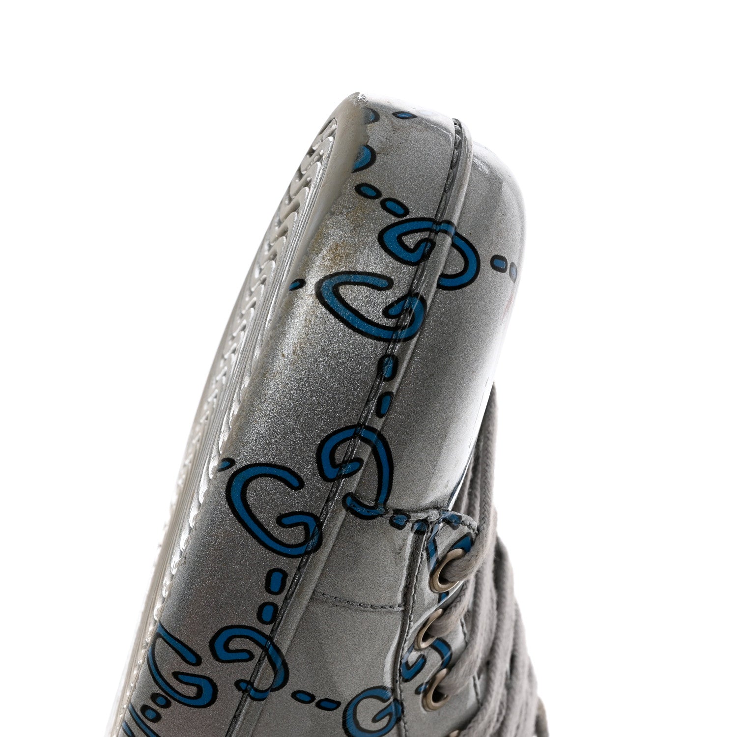 Gucci Miro Rubber Wax GucciGhost Print Mens New Ace Sneakers 10 Silver 10 of 12