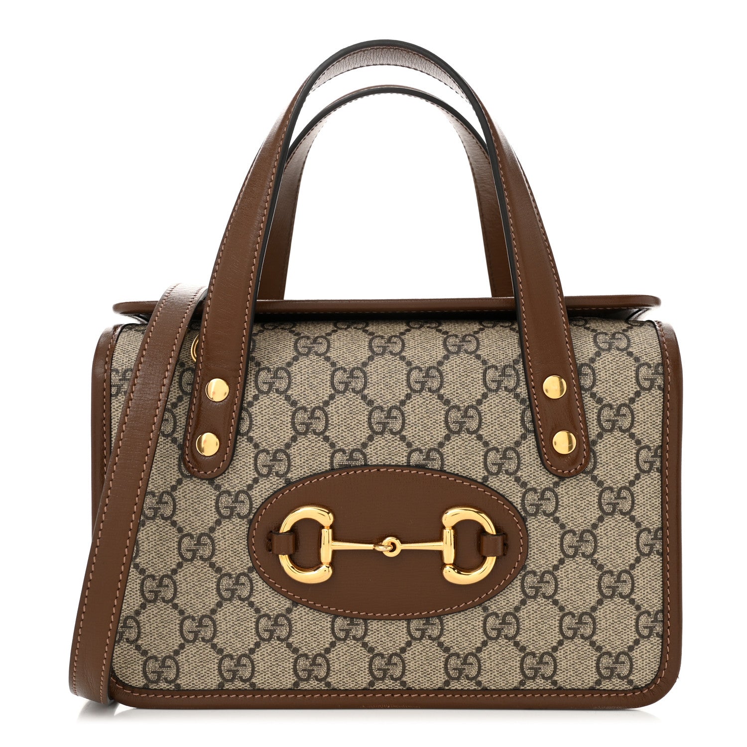 Gucci GG Supreme Monogram Azalea Calfskin Mini Horsebit 1955 Foldover Top Handle Bag Beige Ebony Brown Sugar 1 of 11